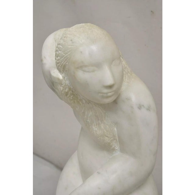 Modern Lorrie Goulet Large Female Nude Carved Marble Abstract Sculpture on Marble Base For Sale - Image 3 of 12