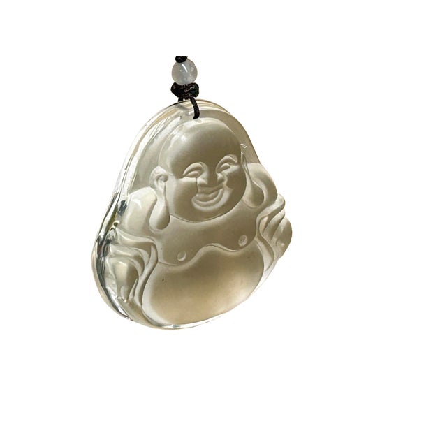 Glass Clear Crystal Glass Artistic Happy Laughing Buddha Pendant For Sale - Image 7 of 8