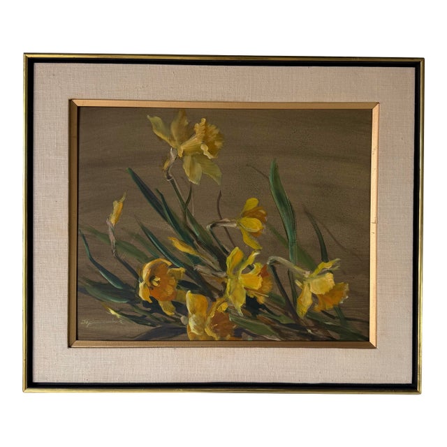 1970’s J. Schumacher Floral Still Life Oil on Board Painting – Framed For Sale