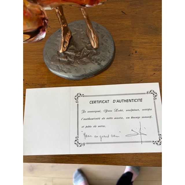 Art Nouveau 1990s Yves Lohé “Marie Au Grand Colou” — Signed Bronze & Pâte De Verre Sculpture W/ Certificate of Authenticity For Sale - Image 3 of 3