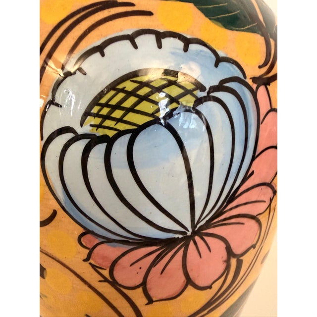 Art Deco Yellow Glazed Earthenware Vase with Floral Motifs, Italy, 1930s For Sale - Image 6 of 10