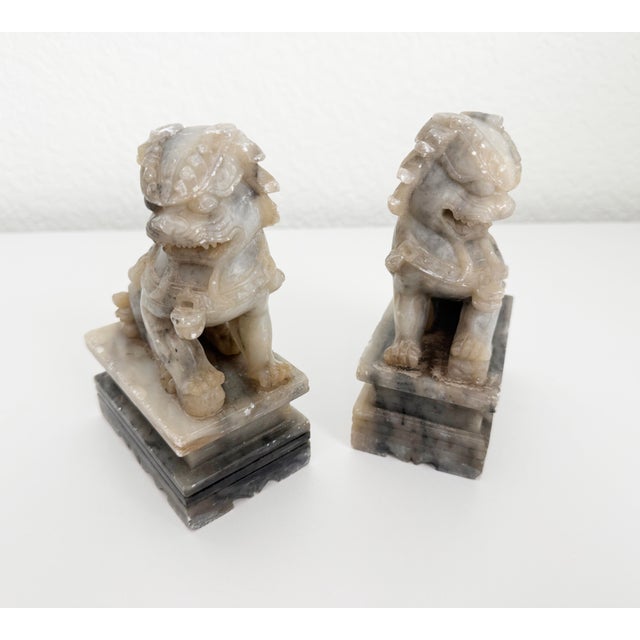 Vintage Carved Soapstone Chinese Foo Dogs- a Pair For Sale - Image 4 of 12