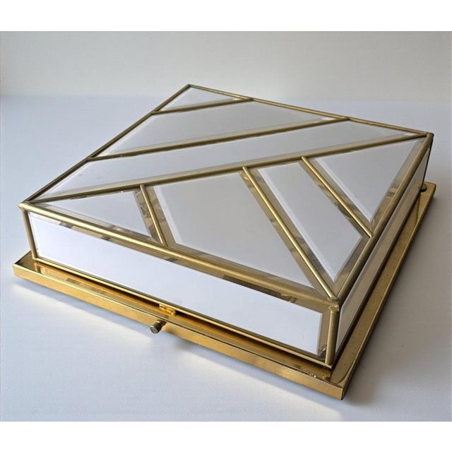 White Mid 20th Century Italian Opaline Glass and Brass Flush Mount Ceiling Light For Sale - Image 8 of 18