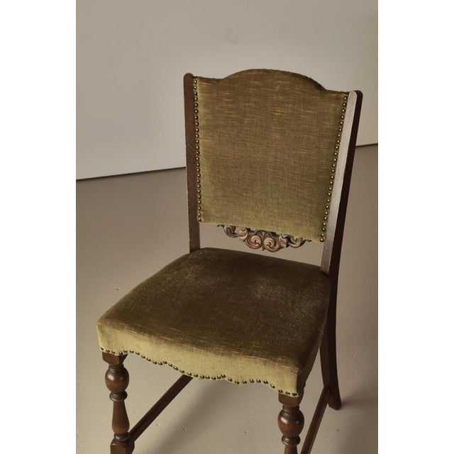 Danish Art Deco Oak Side Chair with Green Velvet Seat, 1930s For Sale - Image 6 of 18