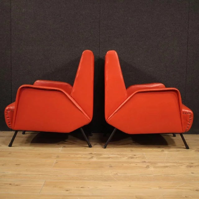 Red Set of Italian Armchairs in Red Faux Leather, 1970s For Sale - Image 8 of 13