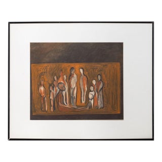 Illegibly Signed Figural Composition Mixed Media For Sale