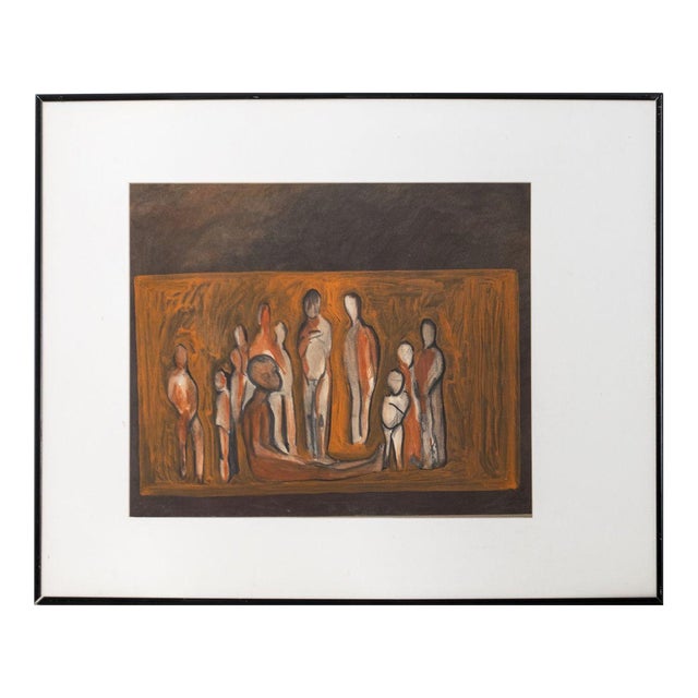 Illegibly Signed Figural Composition Mixed Media For Sale