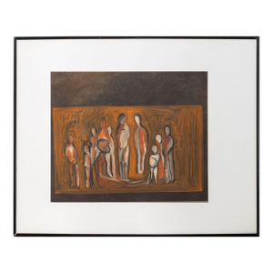 Illegibly Signed Figural Composition Mixed Media
