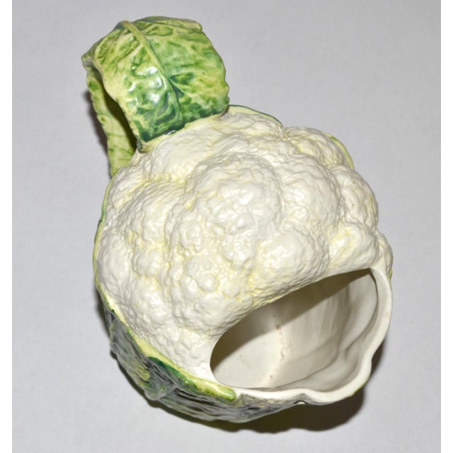 1970s Majolica Green White Cauliflower Ceramic Pitcher Italy Mark Lord & Taylor For Sale - Image 10 of 15