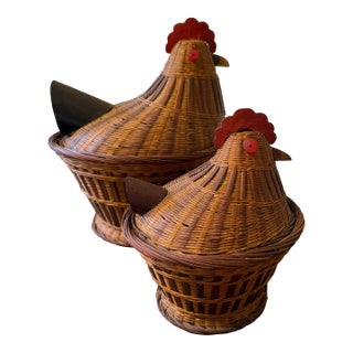 Mid 20th Century Boho Shanghai Weave Chicken Baskets For Sale
