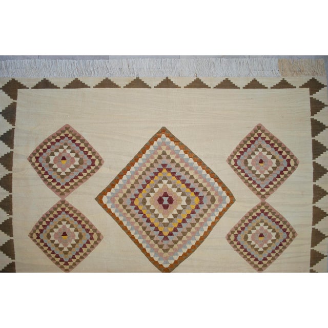 Cream Turkish Silk Rug Kilim Hand Woven Oushak Made Luxury Home Area Rug - 6′4″ × 8′2″ For Sale - Image 8 of 16