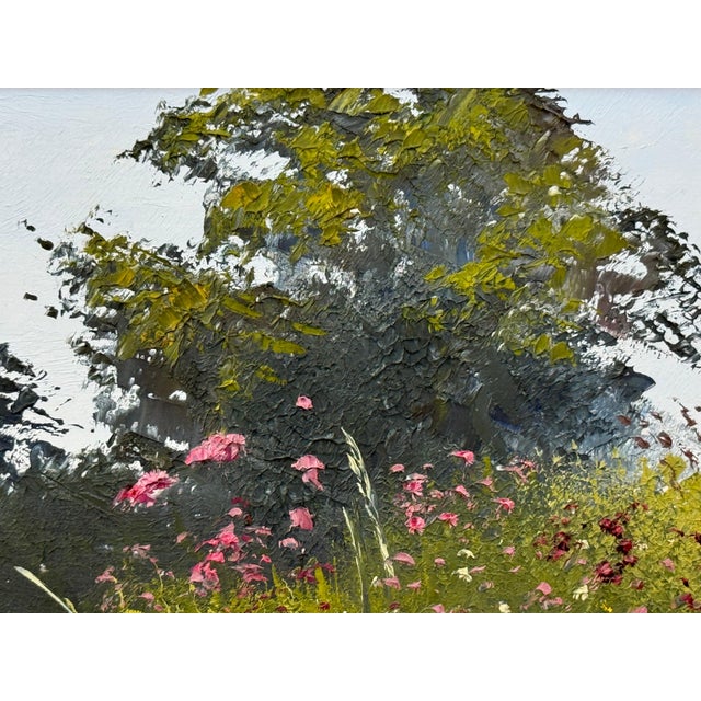 Late 20th Century Summer Meadow Scene with Wildflowers & Trees in a serene English Countryside 1991 For Sale - Image 5 of 16