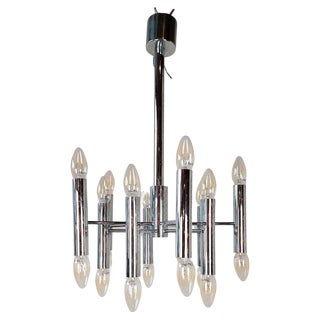 Chrome Steel Hanging Lamp attributed to Gaetano Sciolari for Boulanger, 1960s For Sale