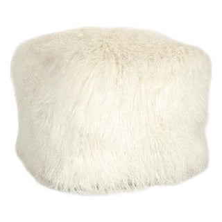Tibetan White Lamb Fur Pouf For Sale