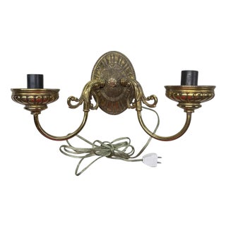 Vintage Brass Two Arm Electric Wall Sconce For Sale