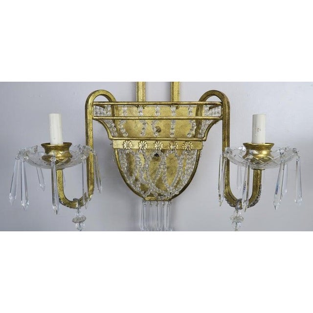 Pair of French Bronze and Rock Crystal 2-Light Sconces For Sale - Image 4 of 13