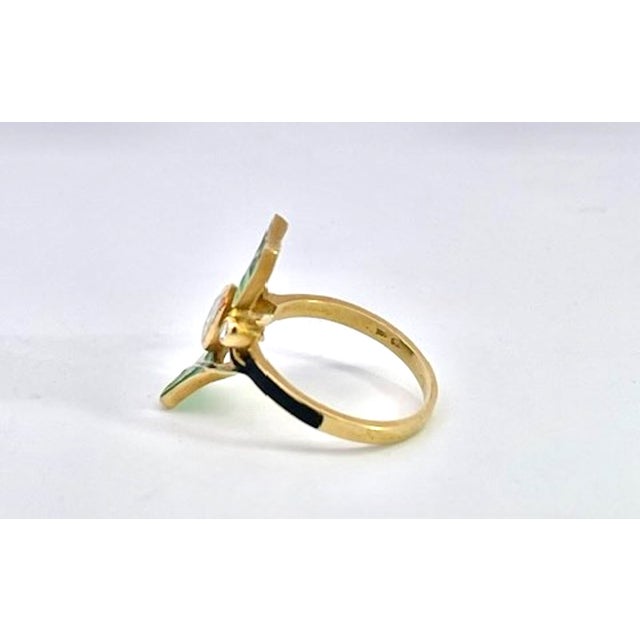 1930s Art Nouveau Diamond and Plique a Jour Ring, Size 6 For Sale - Image 11 of 13