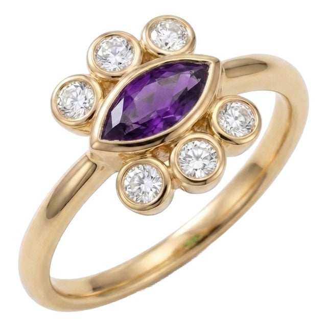 Dainty Purple Amethyst Ring | Minimalist Statement Delicate Ring | February Birthstone Ring Us 7 For Sale