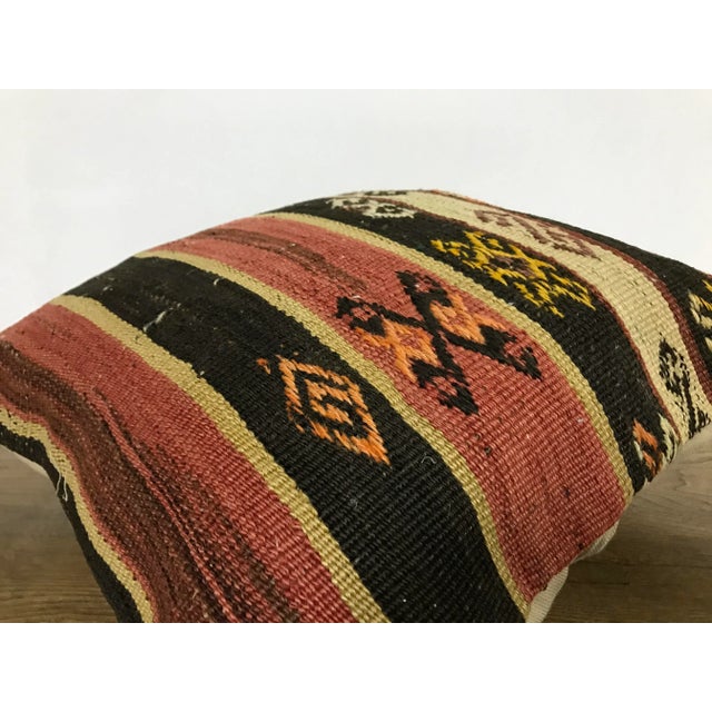 Striped Design Ethnic Turkish Red and Black Kilim Pillow Cover For Sale - Image 4 of 6
