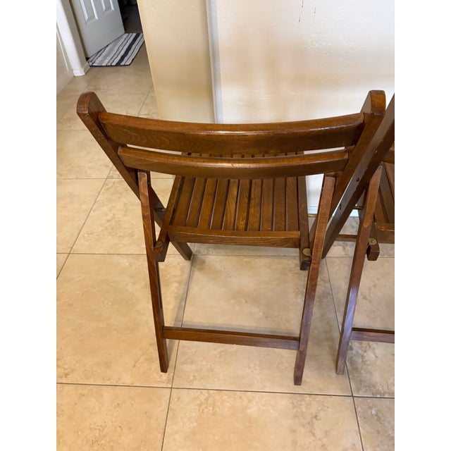Mid 20th Century A Pair of Vintage Mid-Century Wooden Slatted Folding Chairs For Sale - Image 5 of 12