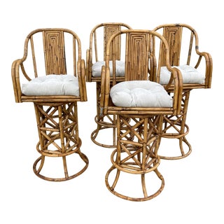 Burnt Bamboo Barstools - Set/4 For Sale