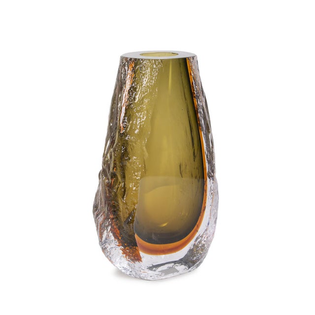 Yellow Dusty Olive Crystalized Glass Vase- Tall For Sale - Image 8 of 11