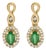 10K Yellow Gold Oval Cut Green Emerald 5x3 mm and 1/7 Cttw Round Diamond Dangle Earrings For Sale