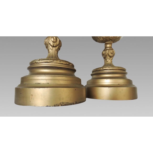 Vintage Italian Neoclassical Gold Spelter Ornamental Planters or Urns - A Pair - Italy For Sale - Image 10 of 10