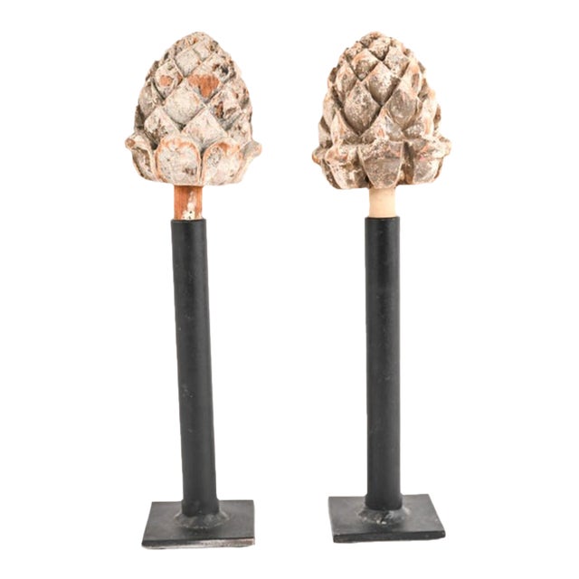 Antique Carved Wooden Architectural-Salvaged Artichoke Finials—A Pair For Sale