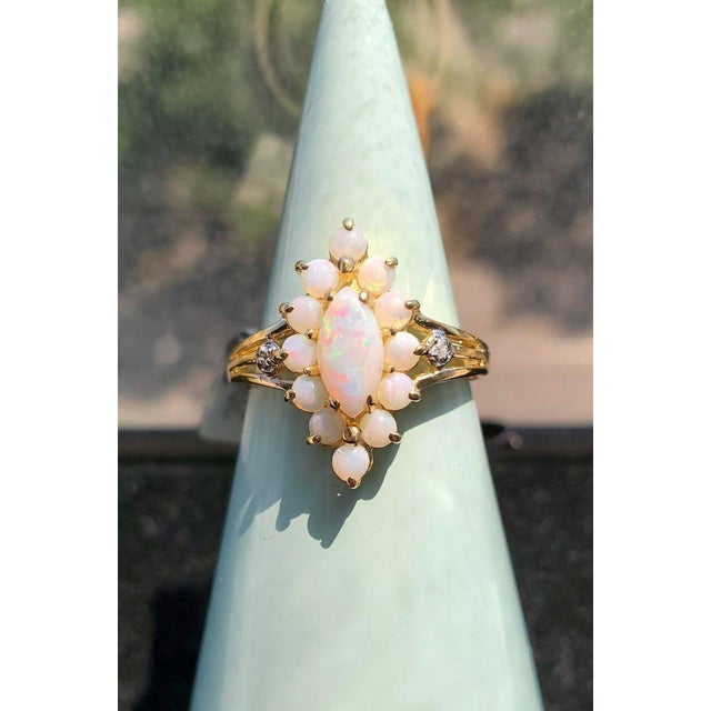 Contemporary Stunning Cluster Opal Ring 10k Yellow Gold, Size 6 For Sale - Image 3 of 5