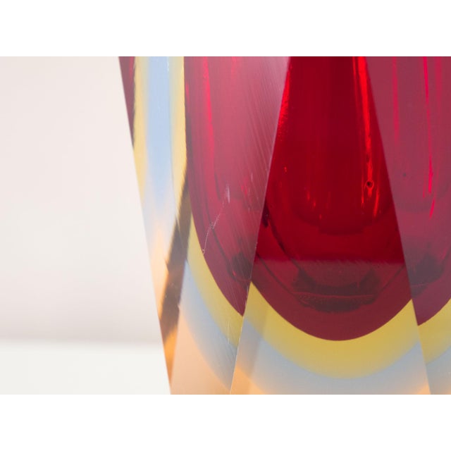 Large Murano Sommerso Facet Cut Glass Vase For Sale - Image 6 of 8