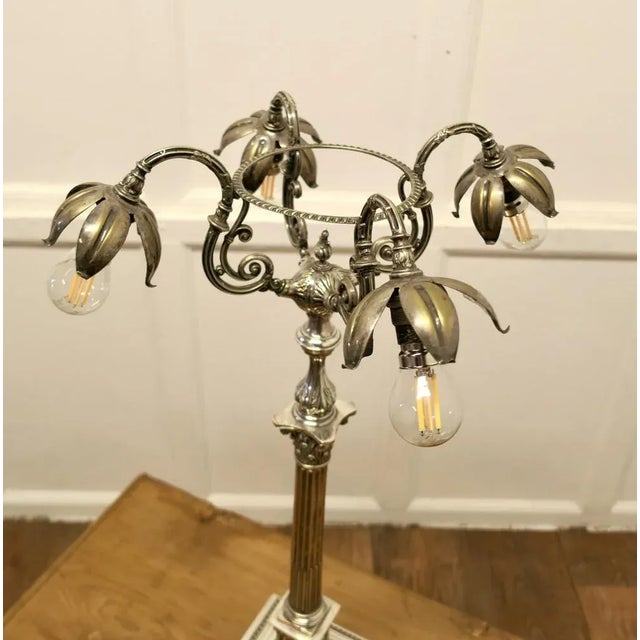 Tall Silver Plated Table Lamp, 1890s For Sale - Image 4 of 8