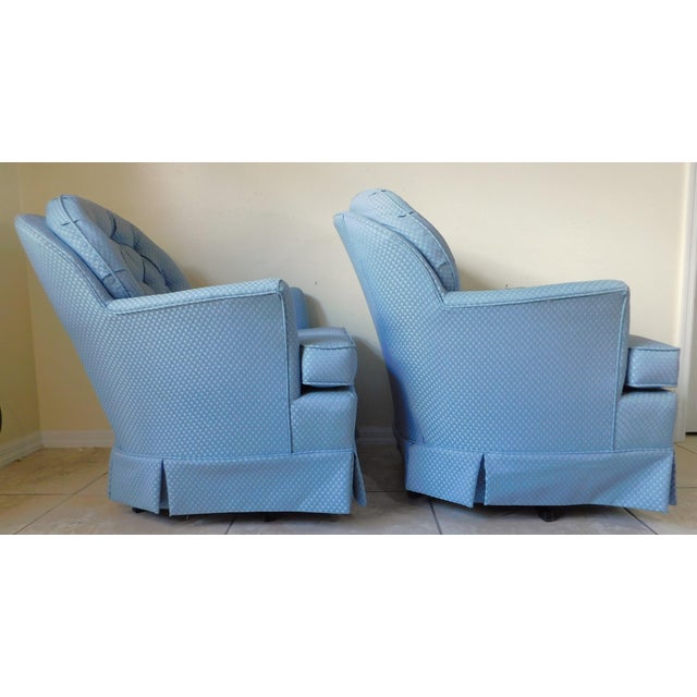 Pair Blue Tufted Upholstered Swivel Rocker Lounge Chairs Usa For Sale - Image 10 of 14