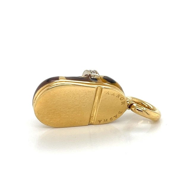 Tiffany and Co. Mid 20th Century Aaron Basha 18k Yellow Gold Diamond Enamel Leopard Shoe Charm Pendant For Sale - Image 4 of 7