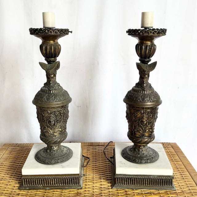 Antique French Bronze Ewer Converted Oil Lamps With Crystal Tops - A Pair For Sale In Miami - Image 6 of 11