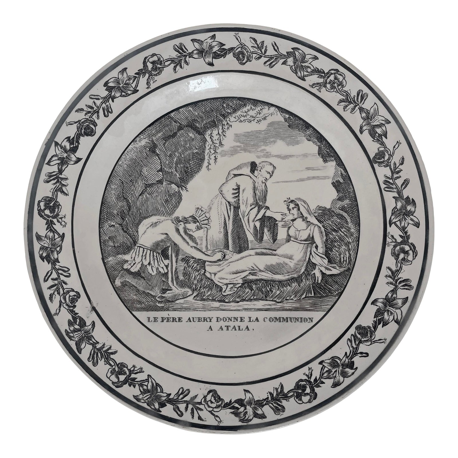 Antique French Choisy Native American Florida Scene Creamware Plate ...