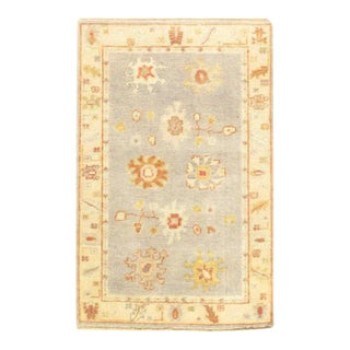 Gray Color Fine Hand Knotted Oushak Rug For Sale