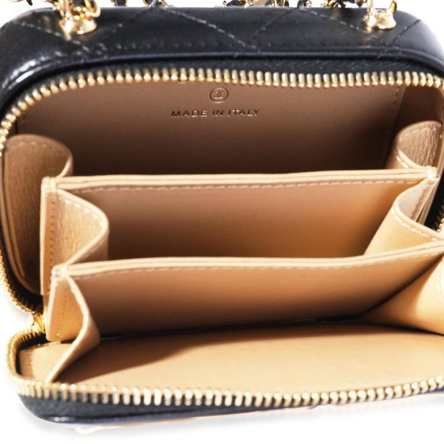 Black Gold Quilted Metal & Black Lambskin Mini Vanity Bag For Sale - Image 8 of 8