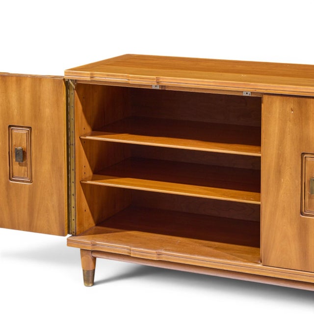 John Widdicomb Mid Century Walnut and Brass Credenza With Hutch For Sale - Image 9 of 14