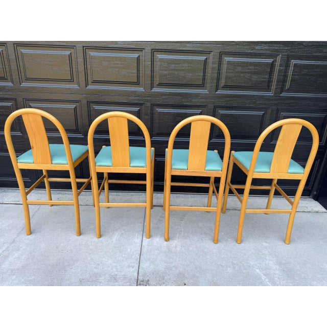 1980s Blonde Wood Splat Back Counter Stools, Pronto Chair - Set of 4, Attributed to Italian Postmodern Design / in Style of Hank Loewenstein "Padova" For Sale - Image 4 of 12