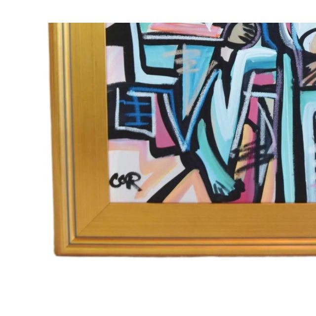 Contemporary Cubism Listed Artist Portraits Oil Painting Including the Antiqued Gold Wood Frame For Sale - Image 4 of 7