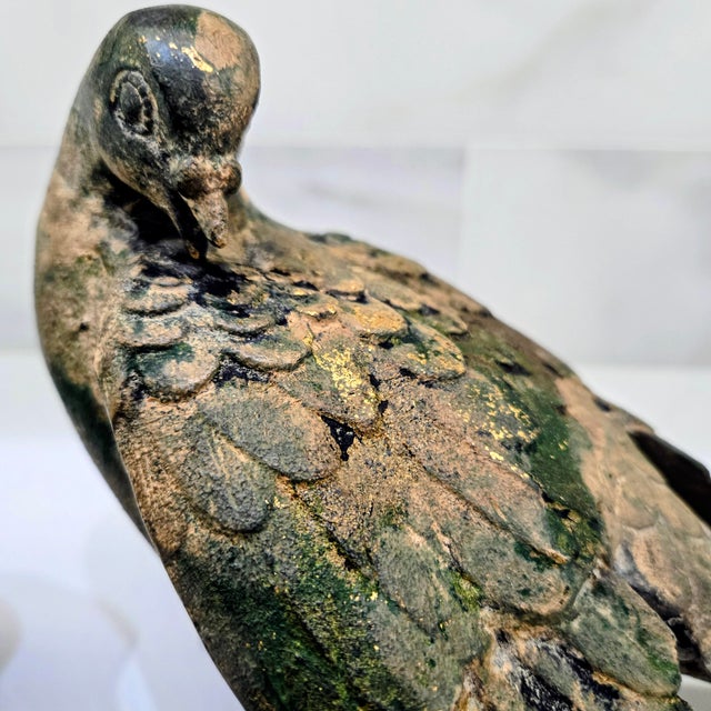 1970s Vintage Toyo Japan Cast Bird Sculptures – Verdigris Pigeon Dove Pair, Heavy Decorative Figurines For Sale - Image 5 of 10