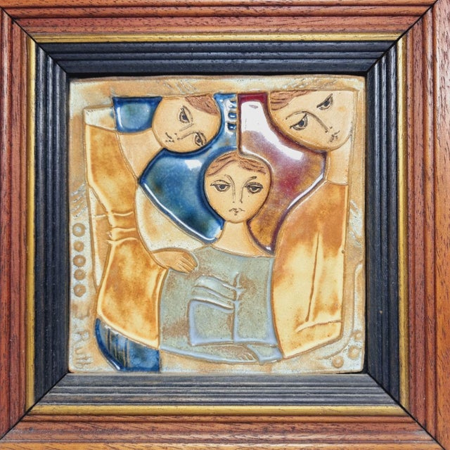 Ceramic relief by Ruth Faktorowicz, depicting stylized female figures. Made in the 1980s in Israel. A cheerful, lovable...