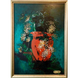 Bright Vibrant Pop Art Enamel Oil Painting Flowers NYC Abstract Expressionist, 1994 For Sale