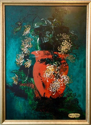 Bright Vibrant Pop Art Enamel Oil Painting Flowers NYC Abstract Expressionist, 1994