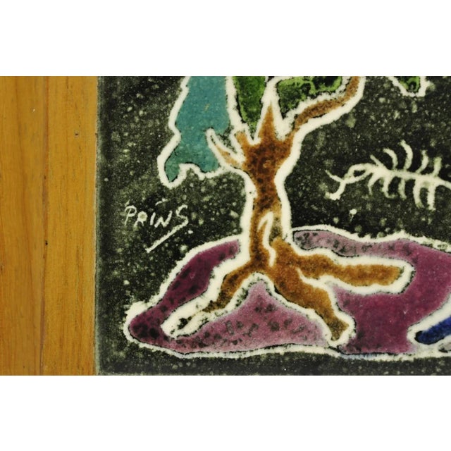 Vintage J. Warner Prins Tile Mid Century Modern Cerused Wood Small Table Lamp For Sale - Image 11 of 12