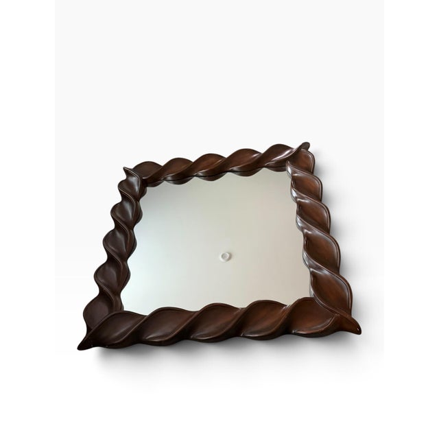 Vintage 1970s Sculptural Twisted Wood Frame Wall Mirror, Square or Diamond For Sale - Image 4 of 6