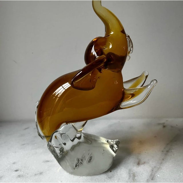 Glass Vintage Amber /Honey Art Glass Elephant Large 8.5” Italy Hand Made .. For Sale - Image 7 of 12