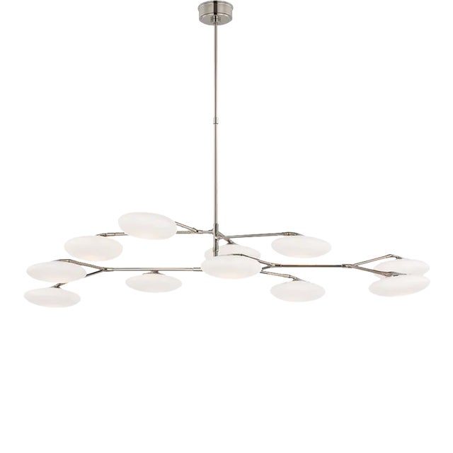Champalimaud for Visual Comfort Signature Brindille Extra Large Two Tier Chandelier in Polished Nickel with White Glass For Sale