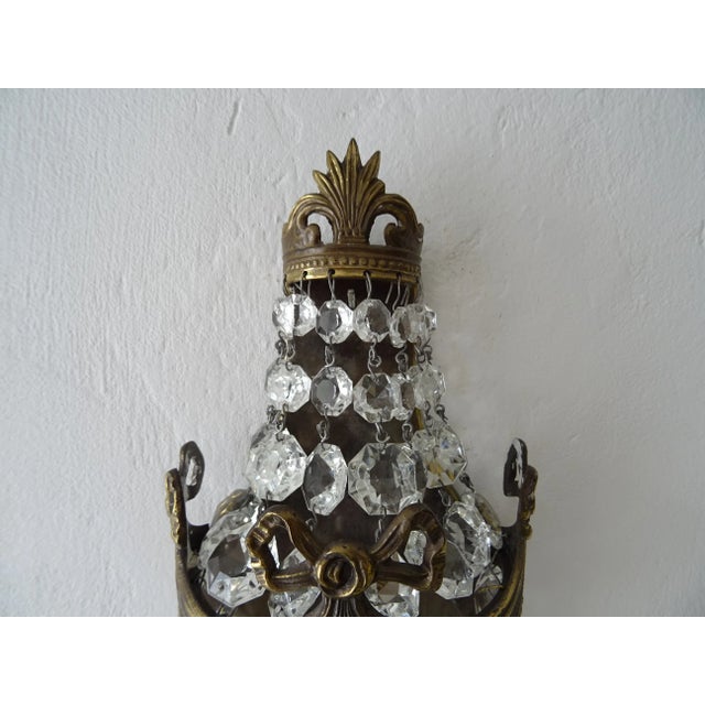 French Bronze Crystal Prisms Empire Sconces, Circa 1930 For Sale - Image 9 of 11